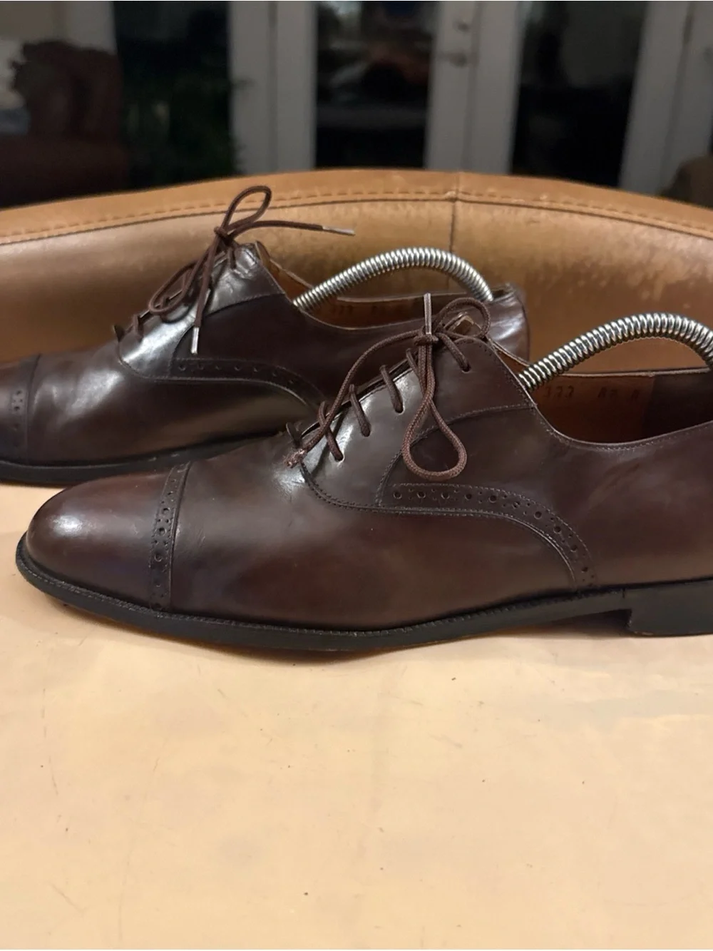 Salvatore Ferragamo Studio Cap Toe Oxford Shoes Men's 8.5 D Brown Leather Italy
